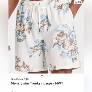 Goodfellow & Co Men's Swim Trunks in Cream and Blue Floral